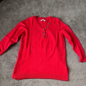 Anthropologie Red V-Neck Sweater with Button Details